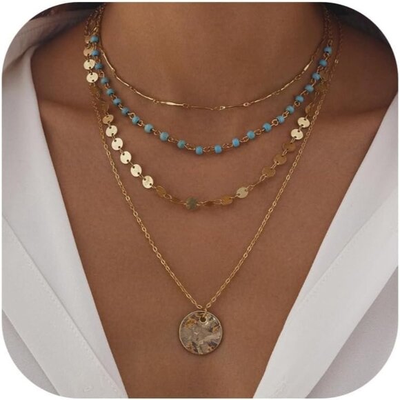 Women's E5-layer Layered Boho Necklaces Cowgirl Jewellery Accessories Outfits - Picture 1 of 9